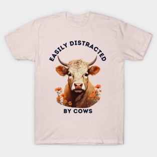 Easily Distracted by Cows Retro Design | Funny Cow Lover T-Shirt